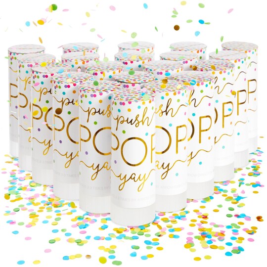 Sparkle and Bash Confetti Poppers 20 Pack Rainbow Shakers - Multicolor Mini Poppers 1.5in x 4.3in - Push Pop Design Bulk Mini Confetti Cannons